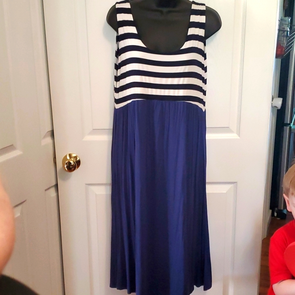 Navy and White Striped Sleeveless Dress